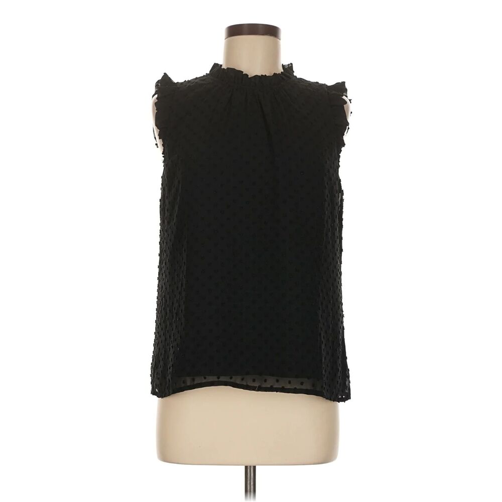 J. Crew Factory Swiss Dot Sleeveless Blouse Women's S Black Career Office Cute
